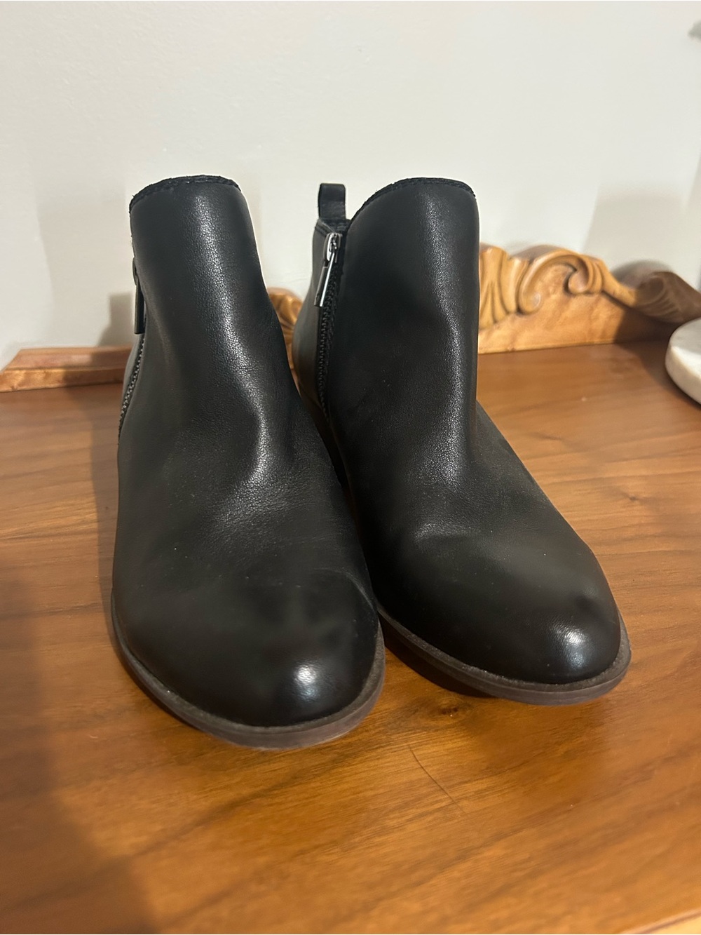 Lucky Brand Black Leather Ankle Booties with Dual Zippers